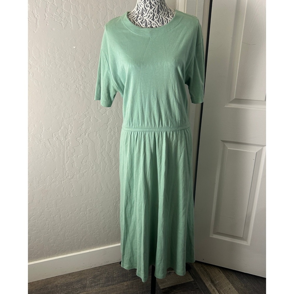 Lands End Short Sleeve Maxi Dress Womens L 14-16 Mint Green Cotton USA Soft Knit